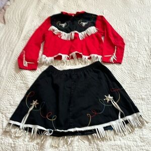 1960’s Walls of Texas girls size 7 fringed black/red 100% cotton cowgirl outfit